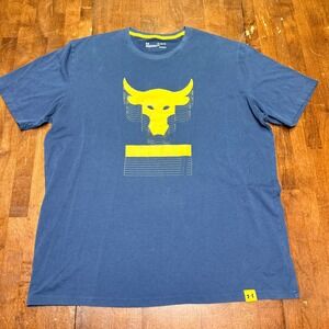 Under Armour Project Rock Heatgear T-Shirt Mens XL Blue Brahma Bull Graphic